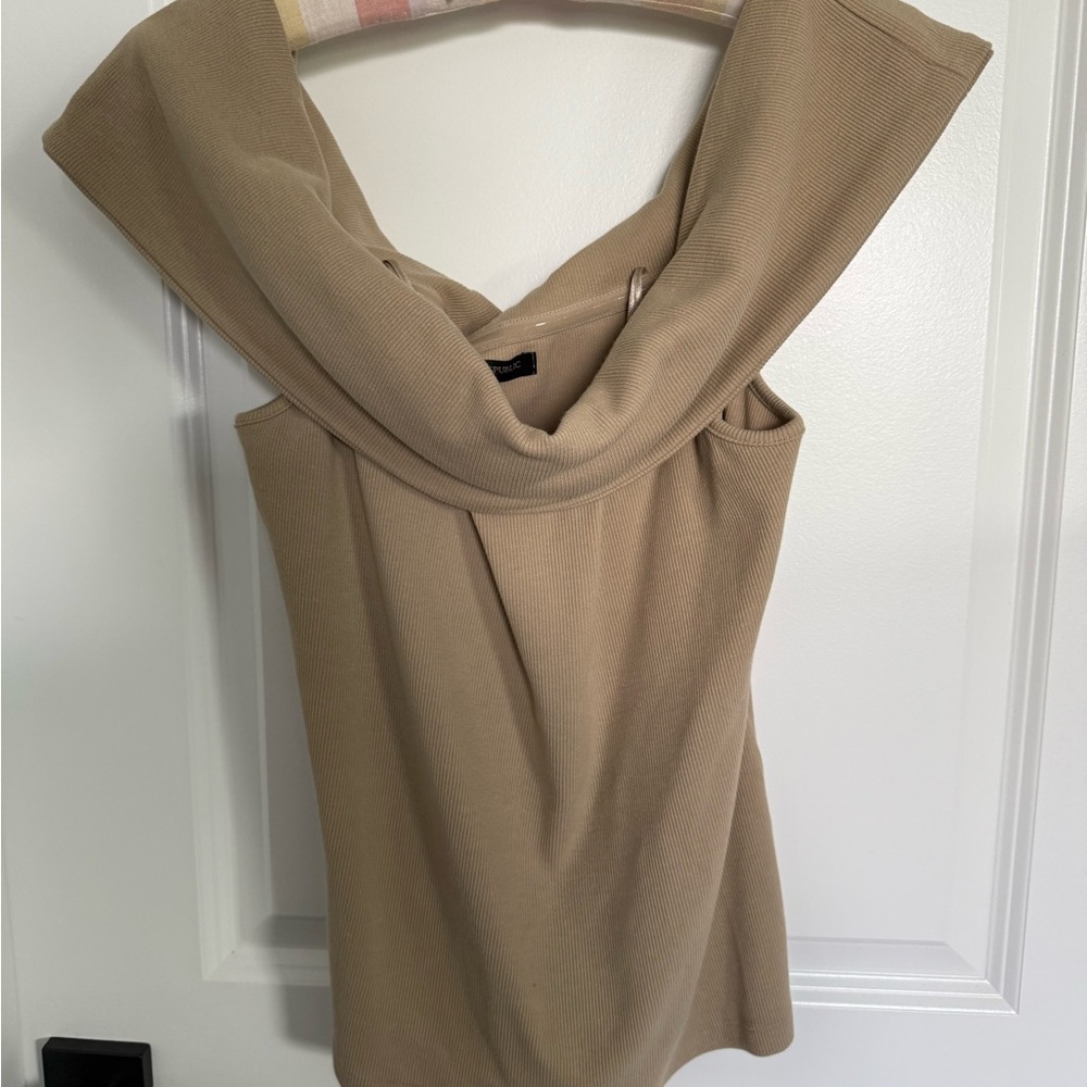 Banana Republic Beige Ribbed Cowl Neck Top